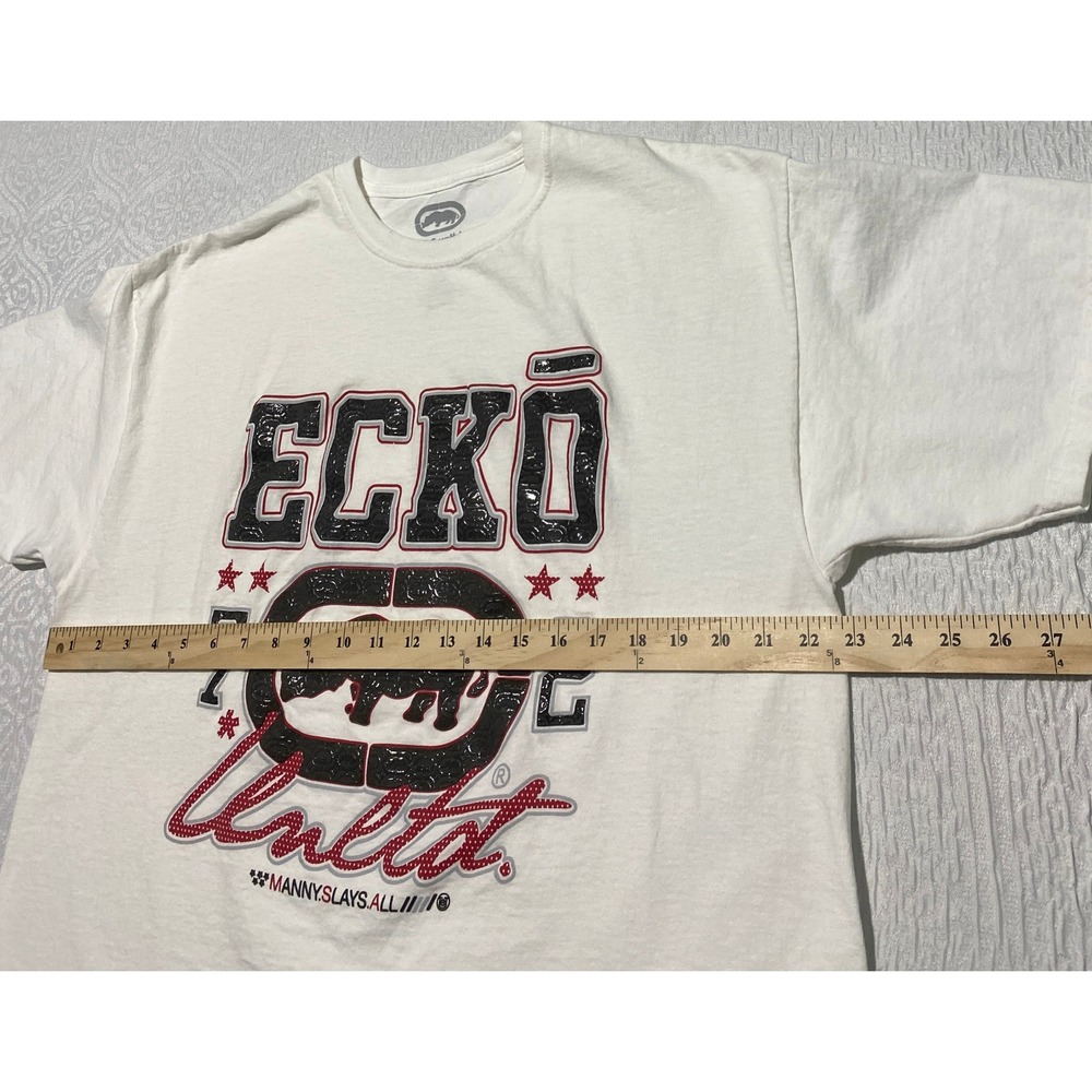 Ecko Unltd Mens XL White Graphic T-Shirt Rhino Manny Slays All Y2K Streetwear - Picture 5 of 5